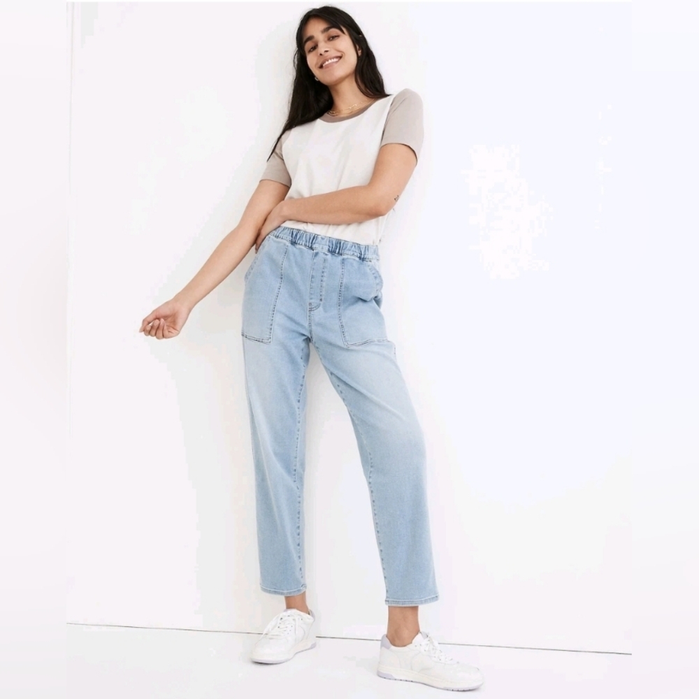 Madewell women XS Pull On Relaxed Jean Bellview Wash cotton blue pockets Barrel